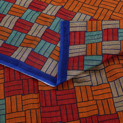 Sanskriti Vintage Sarees Orange Pure Cotton Geometric Print 5+YD Remnant Sari