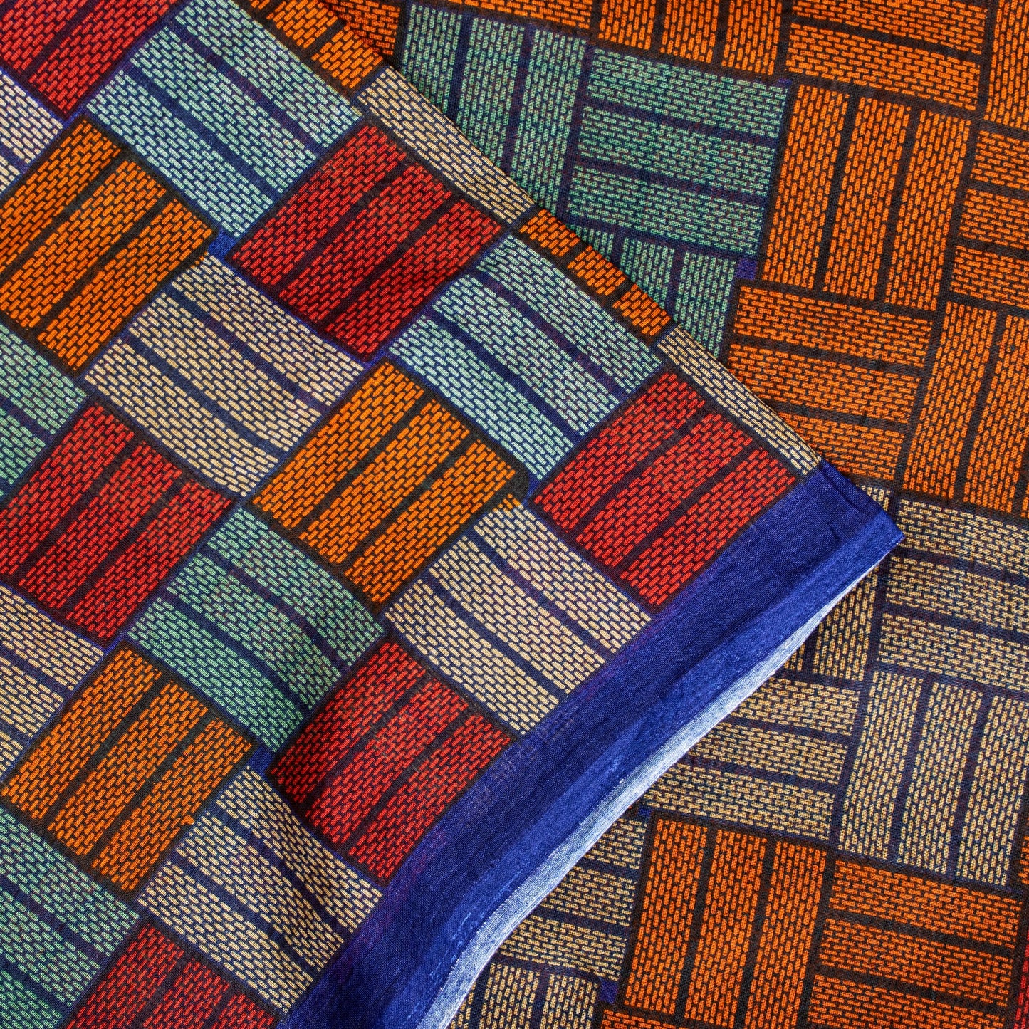 Sanskriti Vintage Sarees Orange Pure Cotton Geometric Print 5+YD Remnant Sari