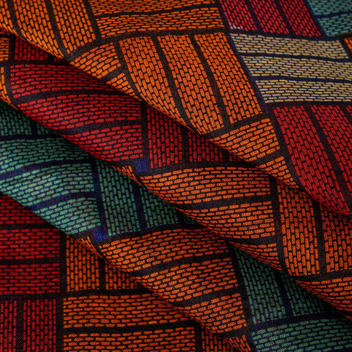 Sanskriti Vintage Sarees Orange Pure Cotton Geometric Print 5+YD Remnant Sari