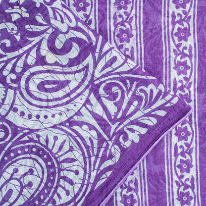 Sanskriti Vintage Saree Purple 100% Pure Cotton 5+Yd Saree Kalamkari Paisely Printed Indian Craft Sari For Crafting, Upcycling, Wearing