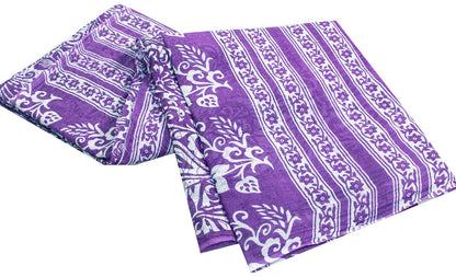 Sanskriti Vintage Saree Purple 100% Pure Cotton 5+Yd Saree Kalamkari Paisely Printed Indian Craft Sari For Crafting, Upcycling, Wearing
