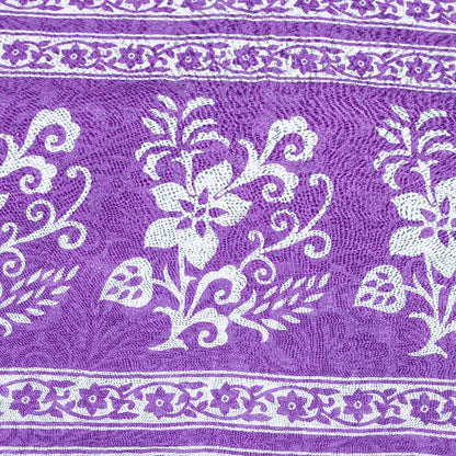 Sanskriti Vintage Saree Purple 100% Pure Cotton 5+Yd Saree Kalamkari Paisely Printed Indian Craft Sari For Crafting, Upcycling, Wearing
