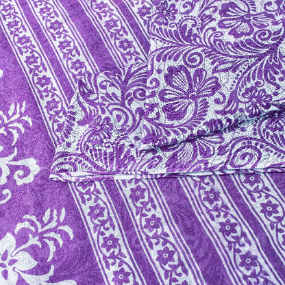 Sanskriti Vintage Saree Purple 100% Pure Cotton 5+Yd Saree Kalamkari Paisely Printed Indian Craft Sari For Crafting, Upcycling, Wearing