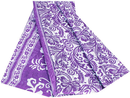 Sanskriti Vintage Saree Purple 100% Pure Cotton 5+Yd Saree Kalamkari Paisely Printed Indian Craft Sari For Crafting, Upcycling, Wearing