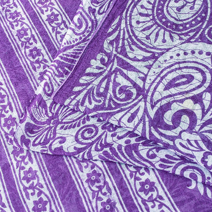 Sanskriti Vintage Saree Purple 100% Pure Cotton 5+Yd Saree Kalamkari Paisely Printed Indian Craft Sari For Crafting, Upcycling, Wearing