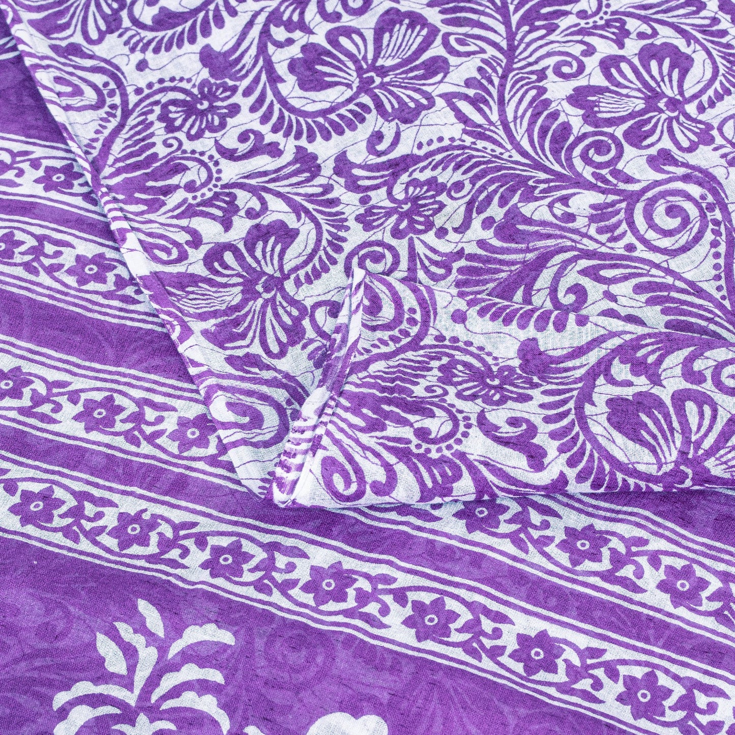 Sanskriti Vintage Saree Purple 100% Pure Cotton 5+Yd Saree Kalamkari Paisely Printed Indian Craft Sari For Crafting, Upcycling, Wearing