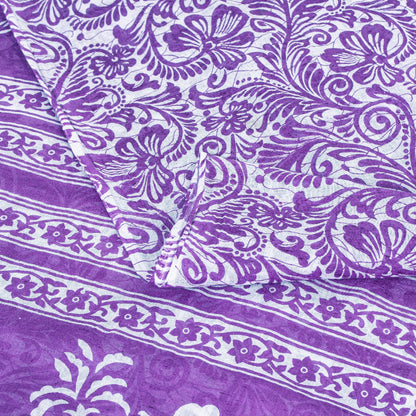 Sanskriti Vintage Saree Purple 100% Pure Cotton 5+Yd Saree Kalamkari Paisely Printed Indian Craft Sari For Crafting, Upcycling, Wearing