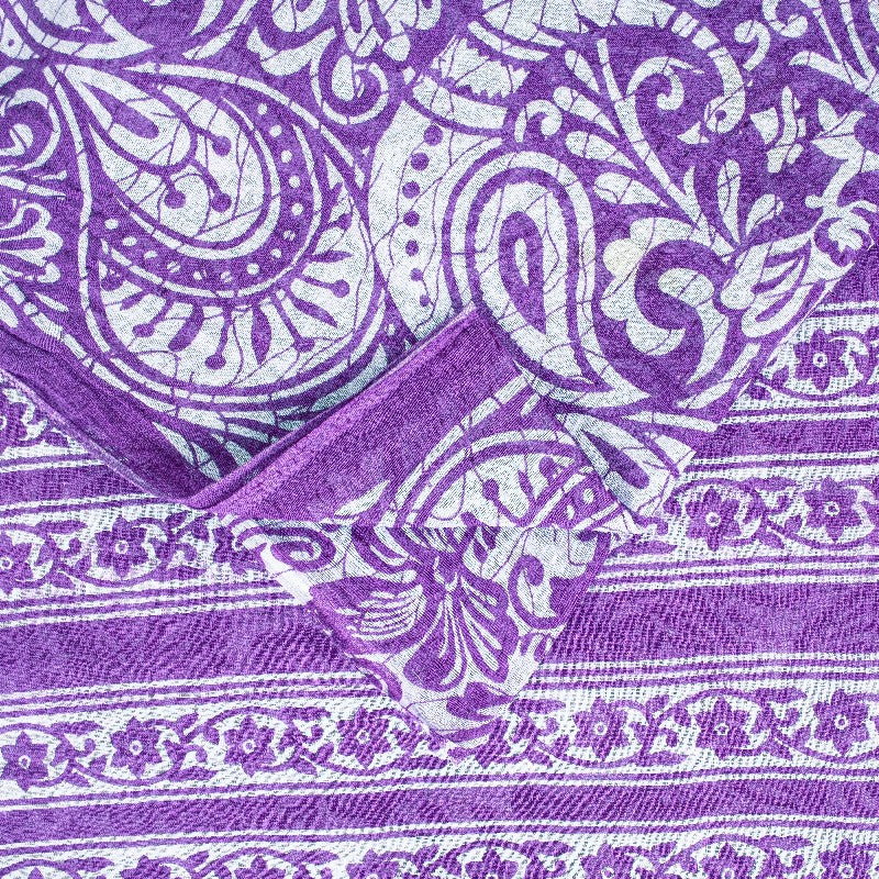 Sanskriti Vintage Saree Purple 100% Pure Cotton 5+Yd Saree Kalamkari Paisely Printed Indian Craft Sari For Crafting, Upcycling, Wearing