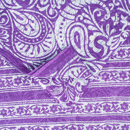 Sanskriti Vintage Saree Purple 100% Pure Cotton 5+Yd Saree Kalamkari Paisely Printed Indian Craft Sari For Crafting, Upcycling, Wearing