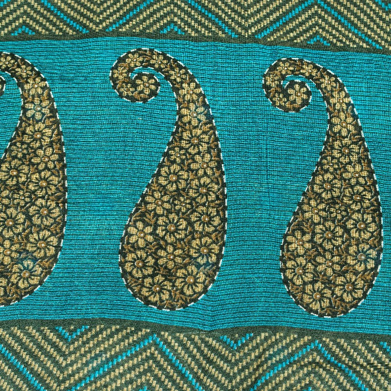 Sanskriti Vintage Sarees Green & Blue Pure Cotton Floral Print 5+YD Upcycle Sari