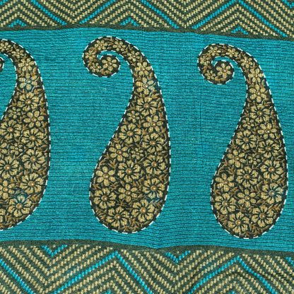 Sanskriti Vintage Sarees Green & Blue Pure Cotton Floral Print 5+YD Upcycle Sari