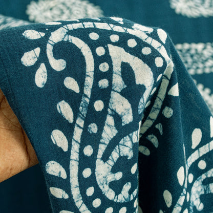 Sanskriti Vintage Sarees Blue Batik Work Paisley Pure Cotton 5+YD Heritage Sari