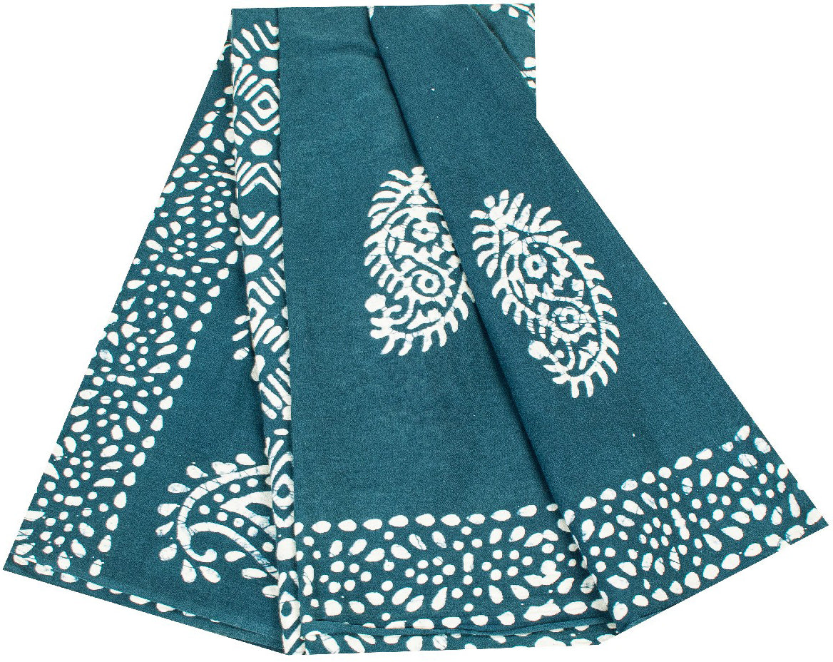 Sanskriti Vintage Sarees Blue Batik Work Paisley Pure Cotton 5+YD Heritage Sari