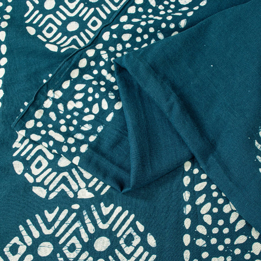 Sanskriti Vintage Sarees Blue Batik Work Paisley Pure Cotton 5+YD Heritage Sari