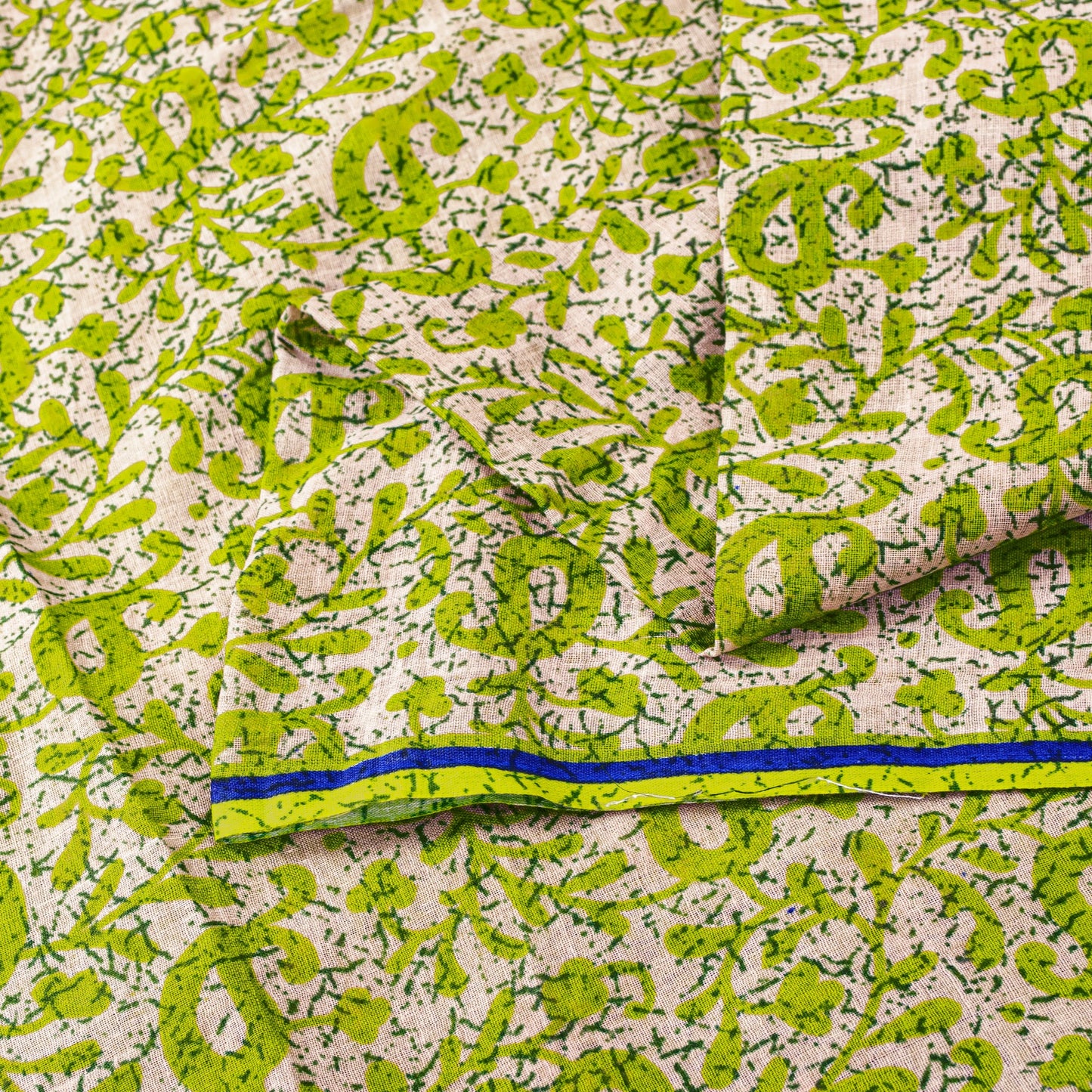 Sanskriti Vintage Green Sarees Pure Cotton Batik Print Paisle ySari 5.5YD Fabric
