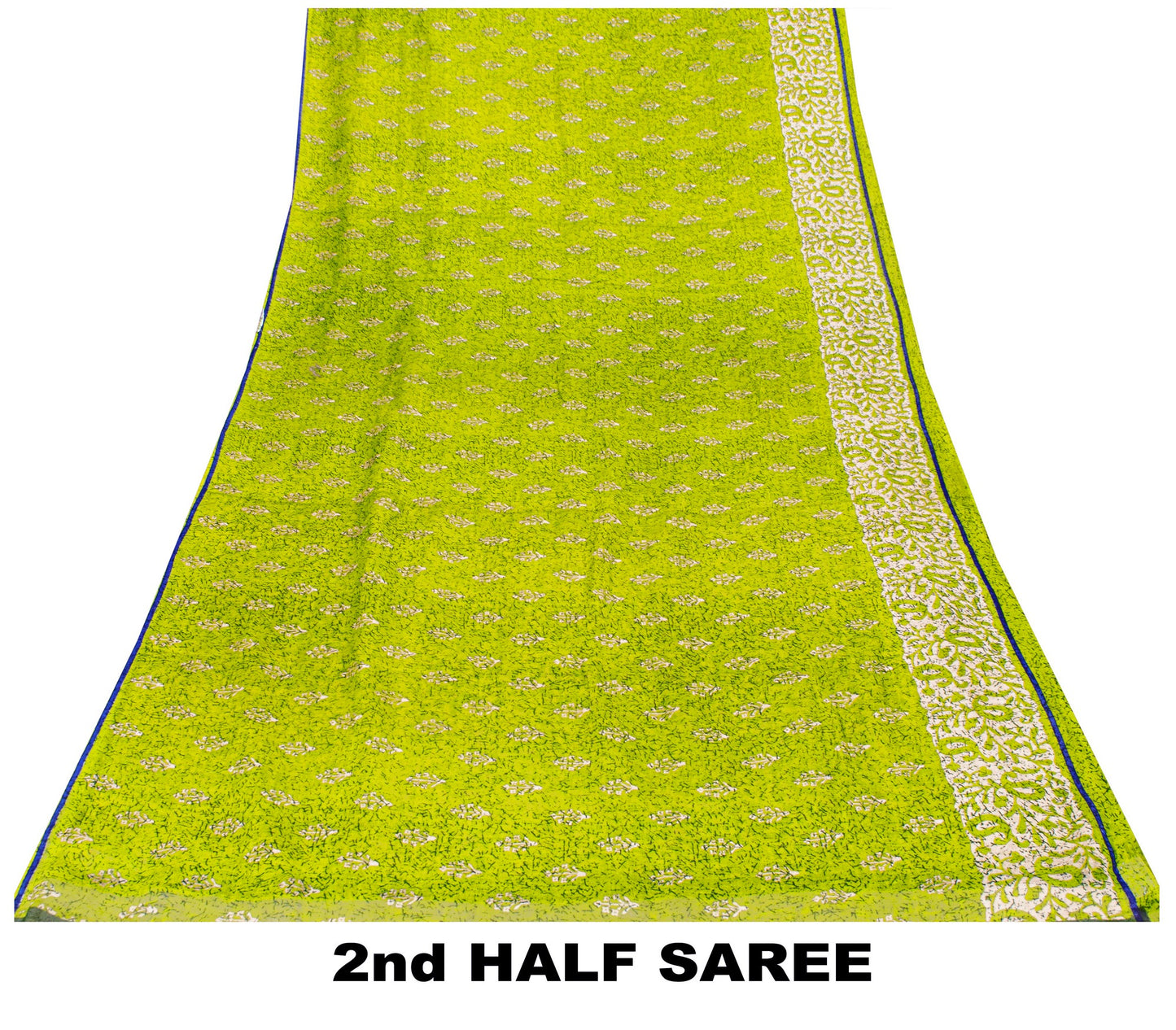 Sanskriti Vintage Green Sarees Pure Cotton Batik Print Paisle ySari 5.5YD Fabric