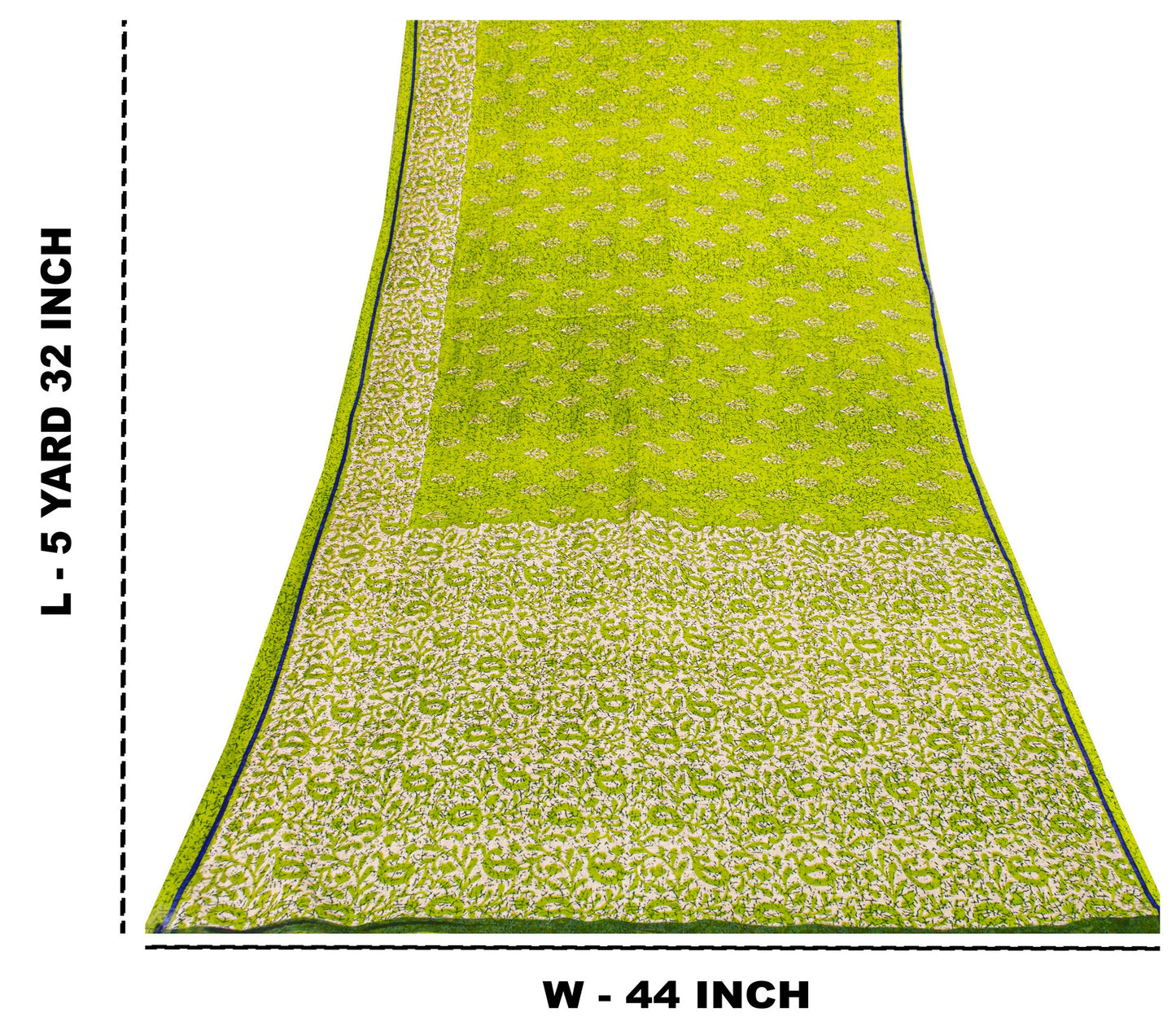 Sanskriti Vintage Green Sarees Pure Cotton Batik Print Paisle ySari 5.5YD Fabric