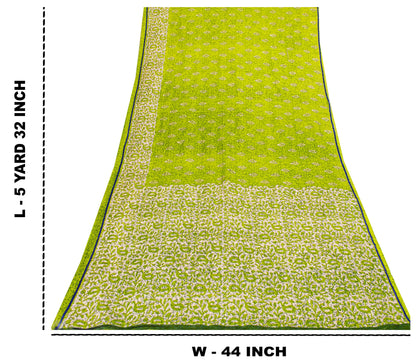 Sanskriti Vintage Green Sarees Pure Cotton Batik Print Paisle ySari 5.5YD Fabric