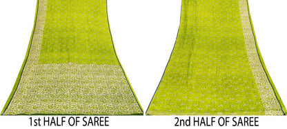 Sanskriti Vintage Green Sarees Pure Cotton Batik Print Paisle ySari 5.5YD Fabric
