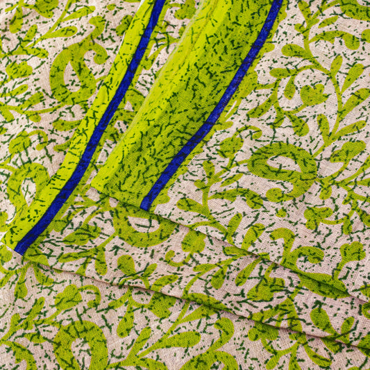 Sanskriti Vintage Green Sarees Pure Cotton Batik Print Paisle ySari 5.5YD Fabric