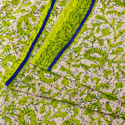 Sanskriti Vintage Green Sarees Pure Cotton Batik Print Paisle ySari 5.5YD Fabric