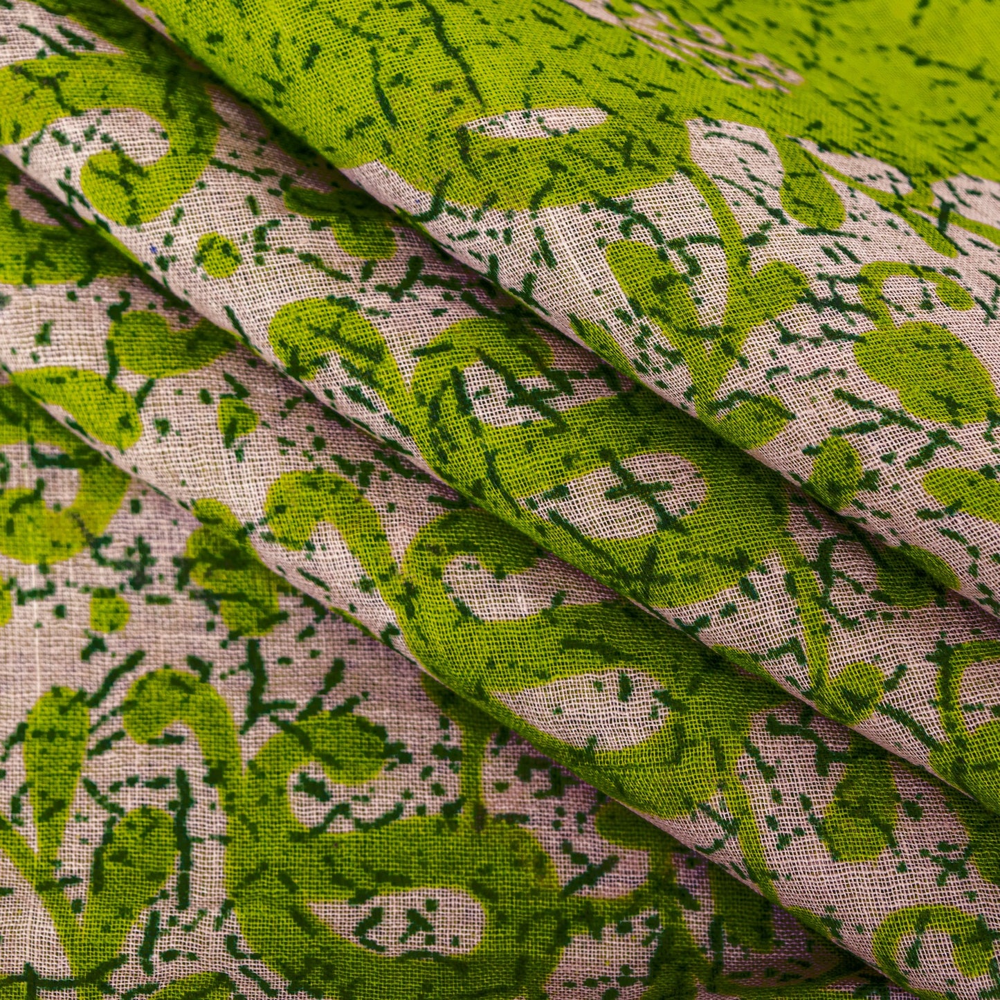 Sanskriti Vintage Green Sarees Pure Cotton Batik Print Paisle ySari 5.5YD Fabric