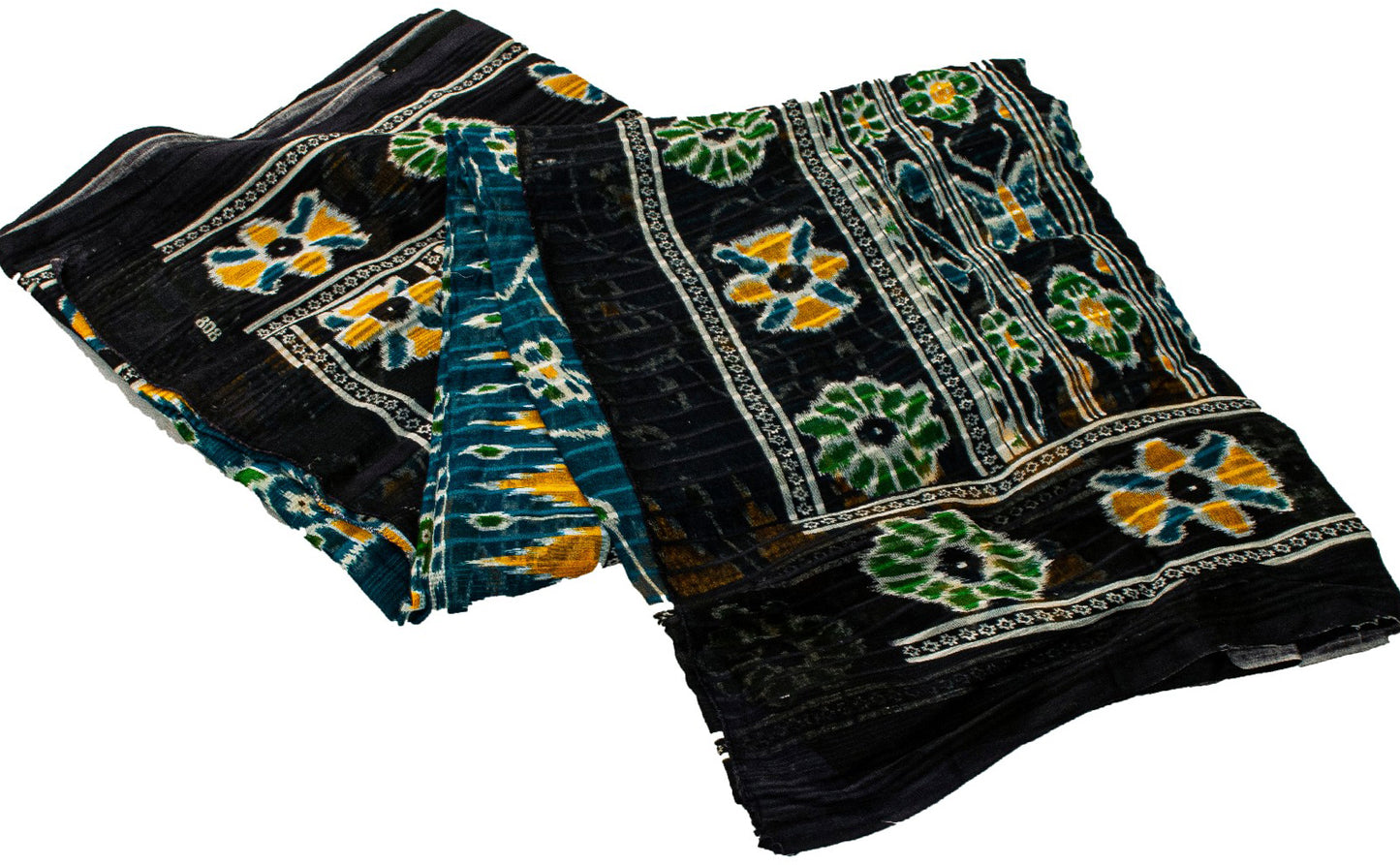 Sanskriti Vintage Sarees Blue Pure Cotton Floral Ikat Print 5+YD Sari