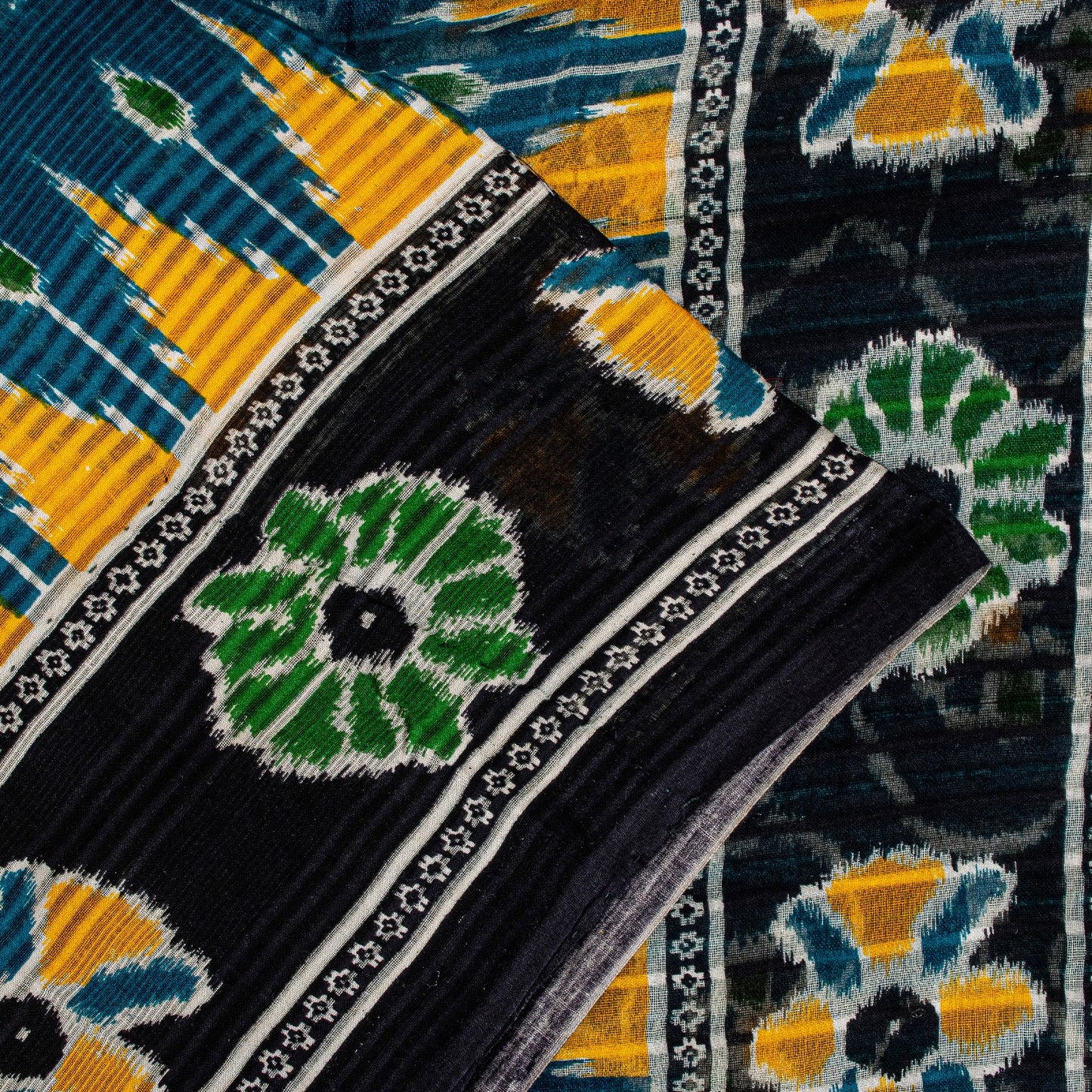 Sanskriti Vintage Sarees Blue Pure Cotton Floral Ikat Print 5+YD Sari