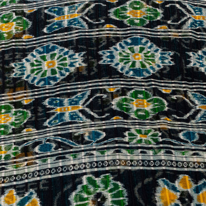 Sanskriti Vintage Sarees Blue Pure Cotton Floral Ikat Print 5+YD Sari