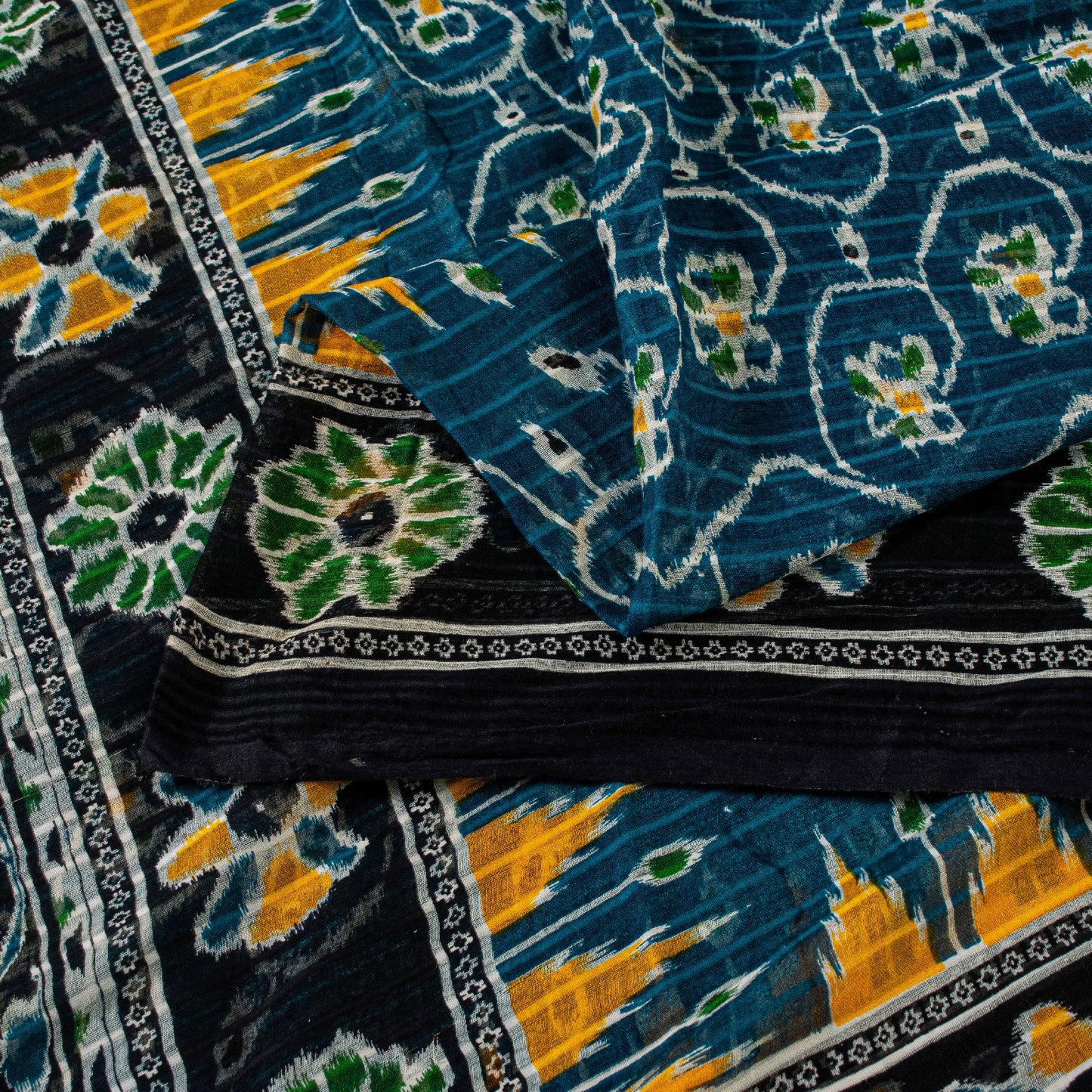 Sanskriti Vintage Sarees Blue Pure Cotton Floral Ikat Print 5+YD Sari