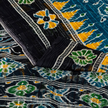 Sanskriti Vintage Sarees Blue Pure Cotton Floral Ikat Print 5+YD Sari