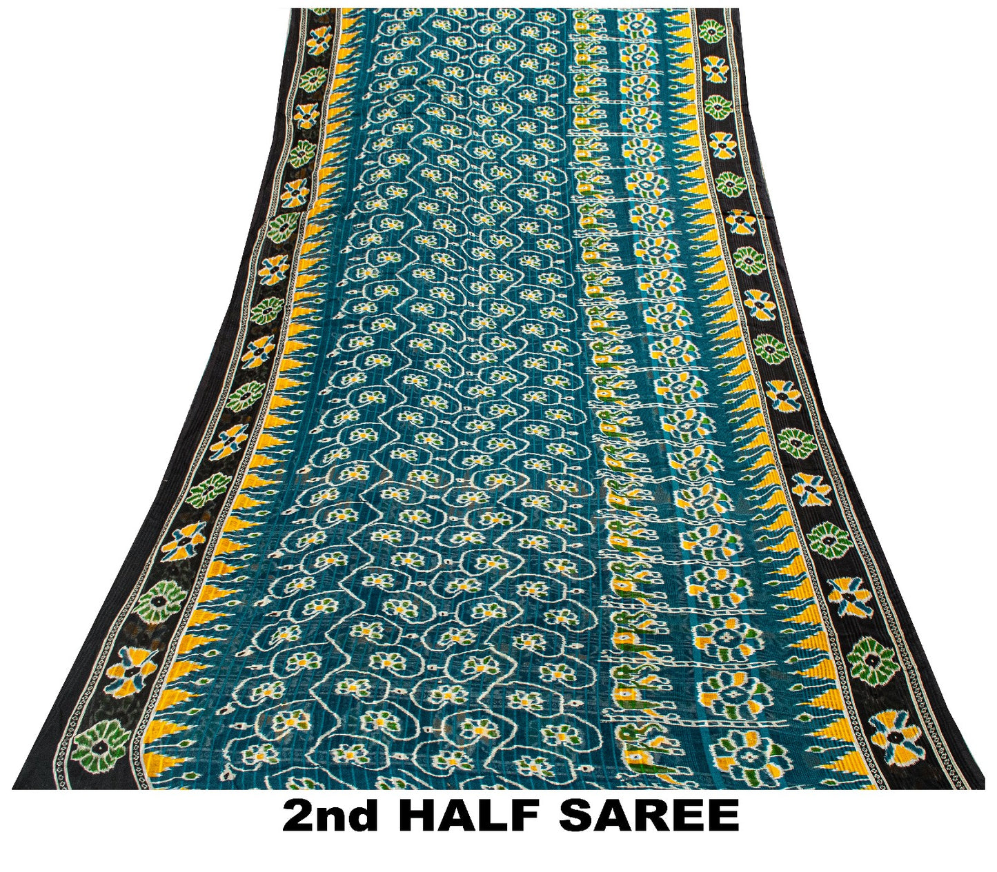 Sanskriti Vintage Sarees Blue Pure Cotton Floral Ikat Print 5+YD Sari
