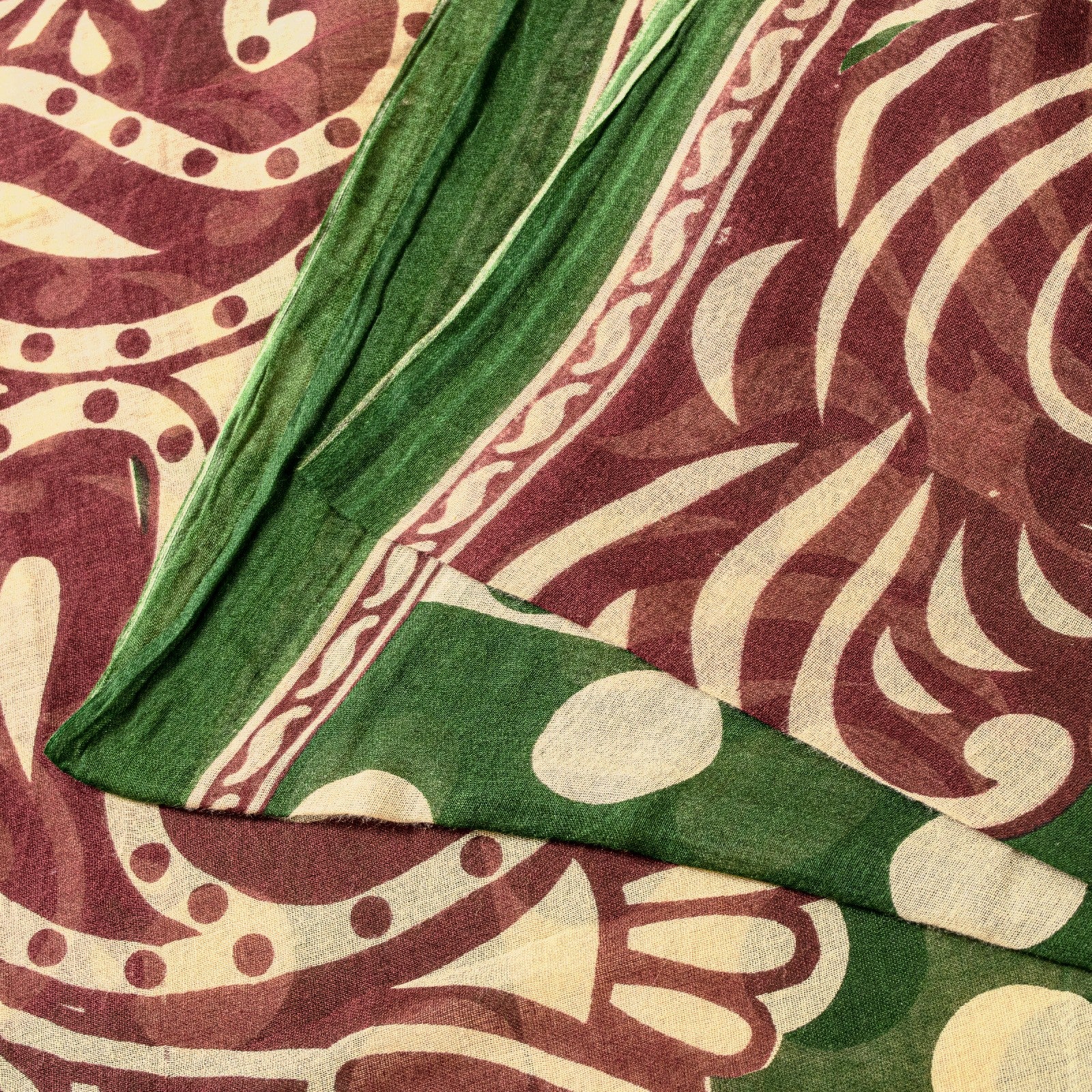 Sanskriti Vintage Sarees Green & Red Pure Cotton Paisley Print 5+YD Fabric Sari