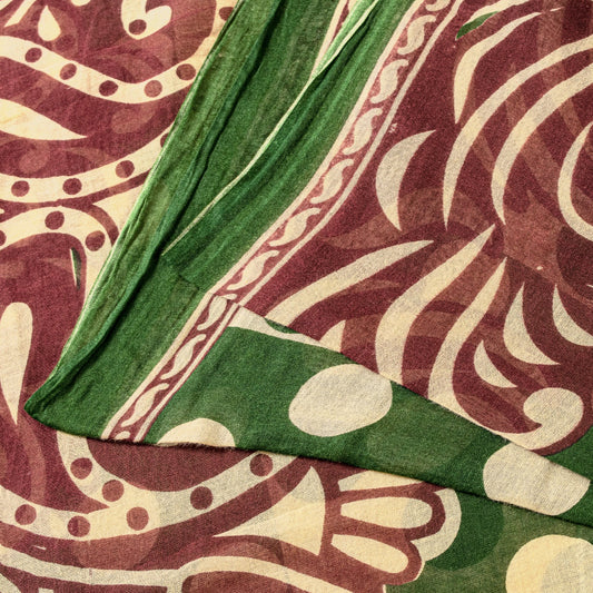 Sanskriti Vintage Sarees Green & Red Pure Cotton Paisley Print 5+YD Fabric Sari