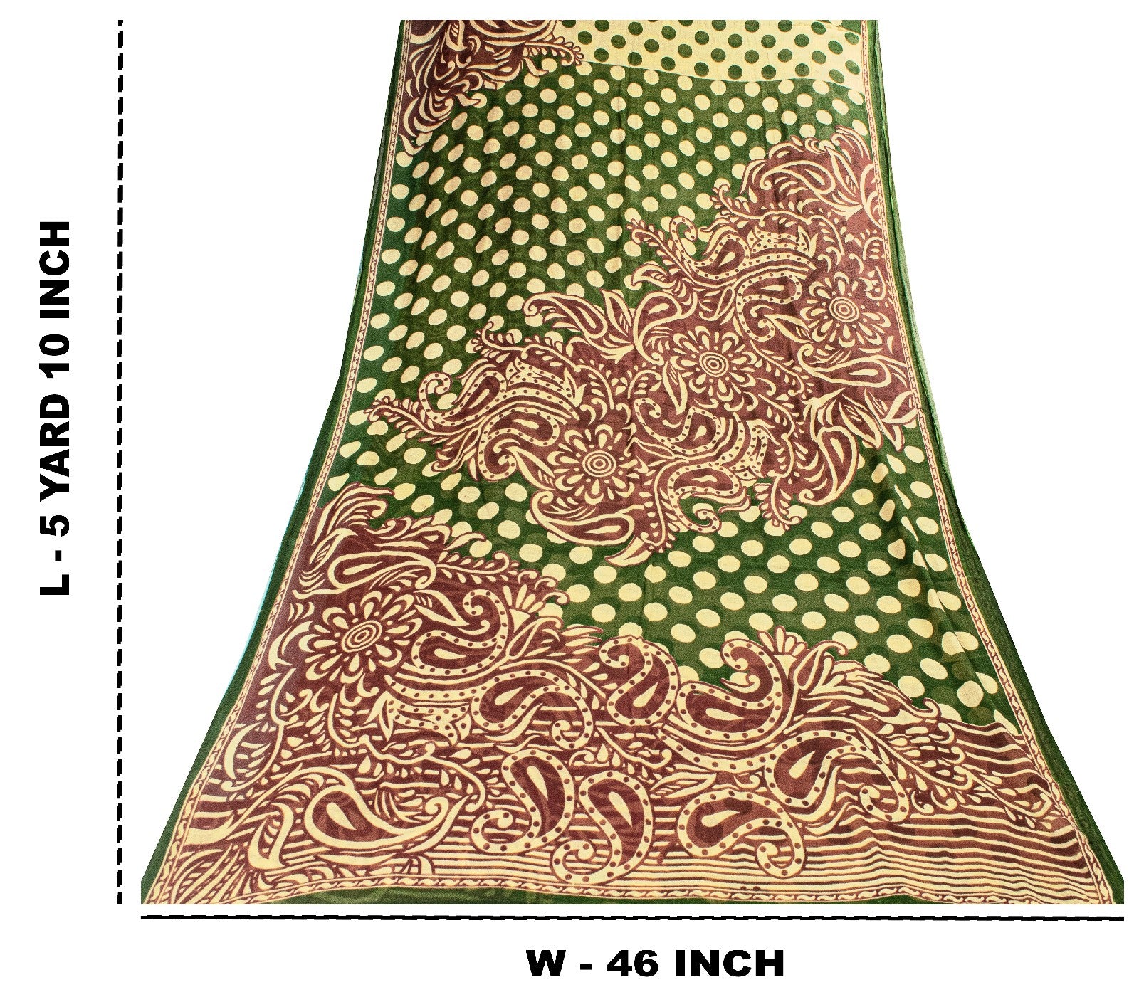 Sanskriti Vintage Sarees Green & Red Pure Cotton Paisley Print 5+YD Fabric Sari