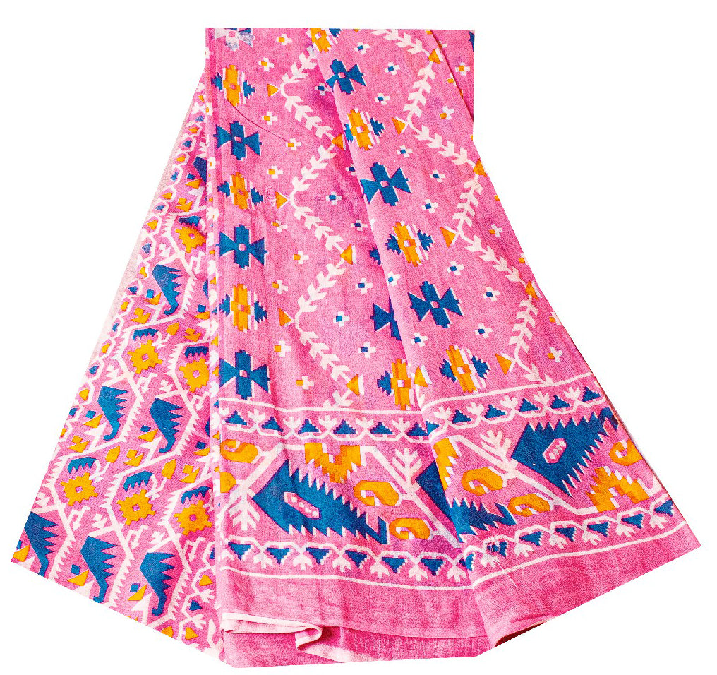 Sanskriti Vintage Sarees Baby Pink Pure Cotton Jamdani Printed 5+YD Dhaka Sari