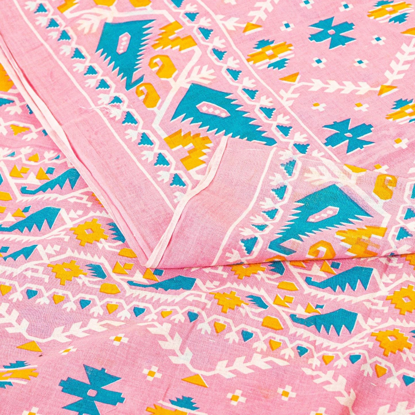 Sanskriti Vintage Sarees Baby Pink Pure Cotton Jamdani Printed 5+YD Dhaka Sari