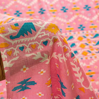 Sanskriti Vintage Sarees Baby Pink Pure Cotton Jamdani Printed 5+YD Dhaka Sari