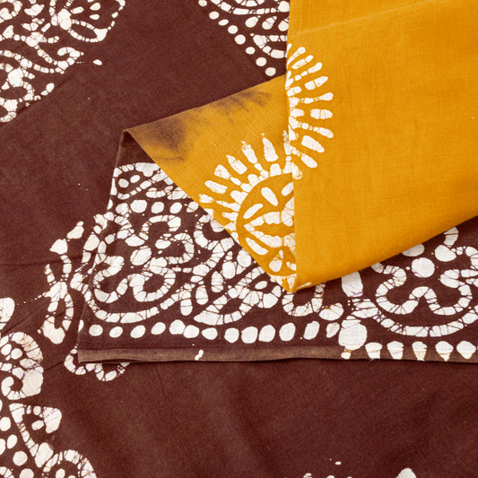 Sanskriti Vintage Sarees Yellow & Brown Pure Cotton Batik Work 5+YD Textile Sari