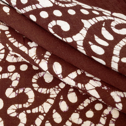 Sanskriti Vintage Sarees Yellow & Brown Pure Cotton Batik Work 5+YD Textile Sari