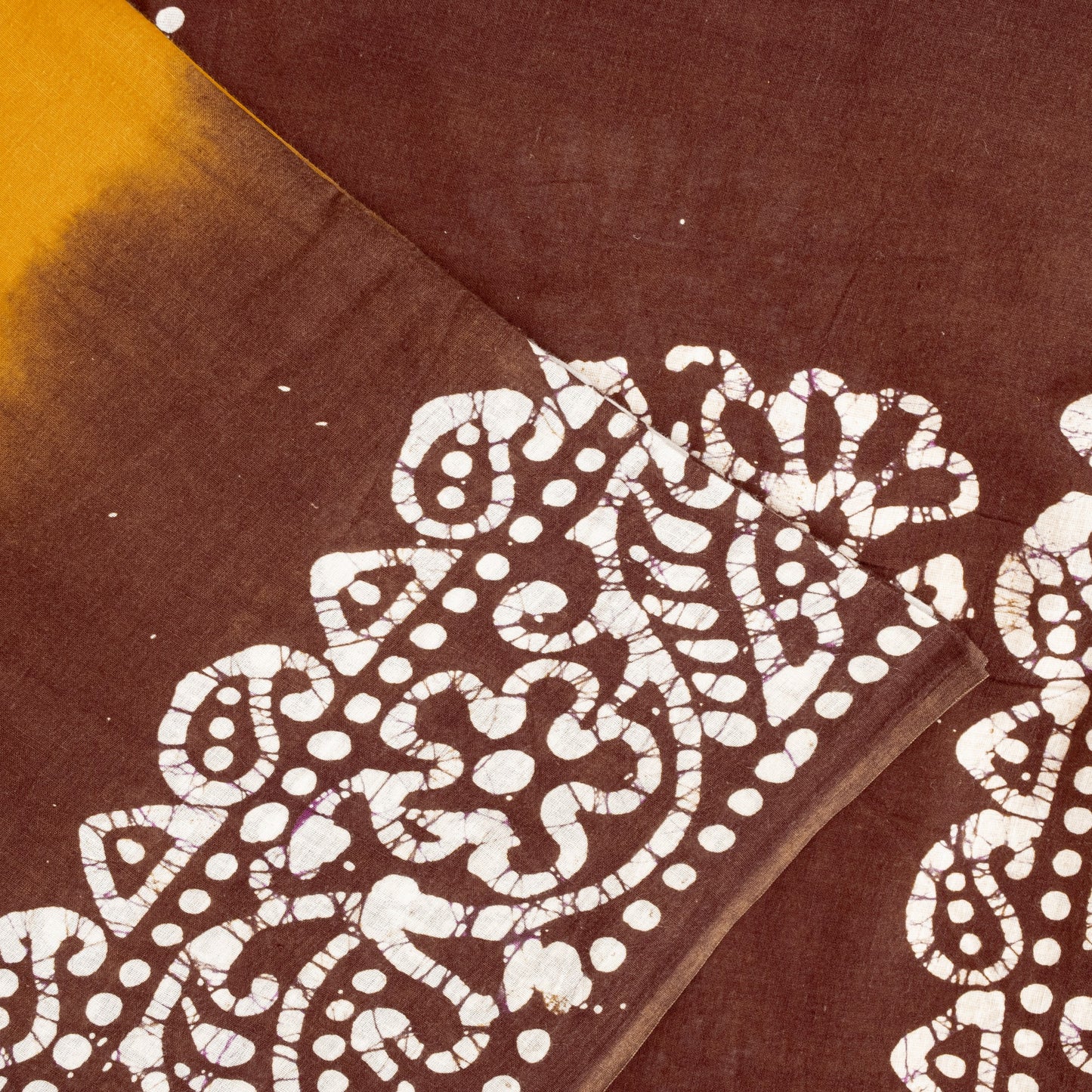 Sanskriti Vintage Sarees Yellow & Brown Pure Cotton Batik Work 5+YD Textile Sari