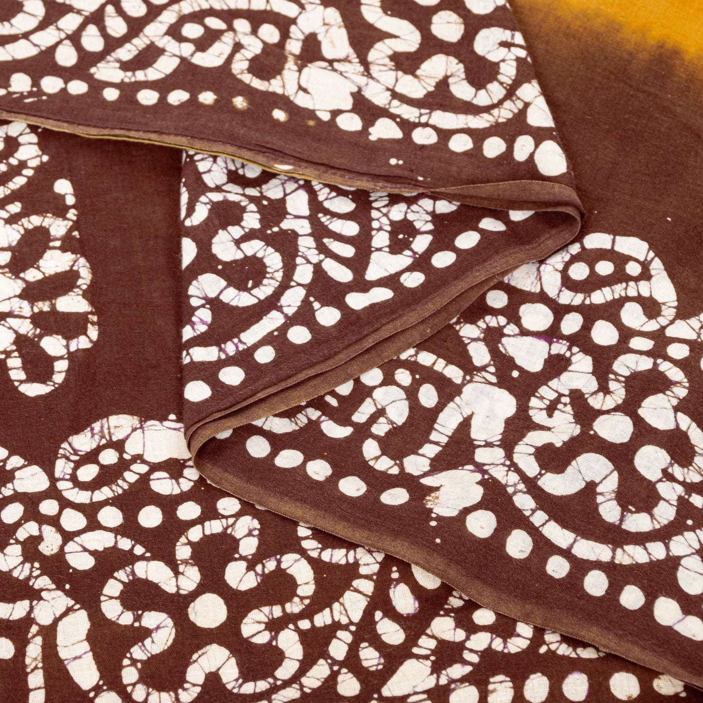 Sanskriti Vintage Sarees Yellow & Brown Pure Cotton Batik Work 5+YD Textile Sari