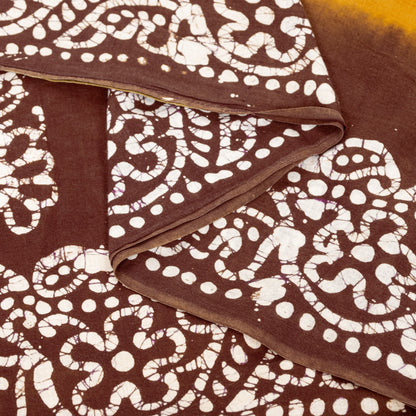 Sanskriti Vintage Sarees Yellow & Brown Pure Cotton Batik Work 5+YD Textile Sari