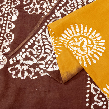 Sanskriti Vintage Sarees Yellow & Brown Pure Cotton Batik Work 5+YD Textile Sari