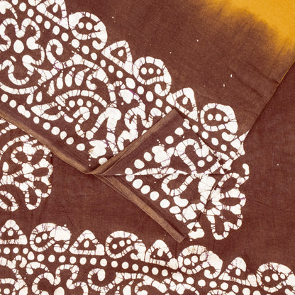 Sanskriti Vintage Sarees Yellow & Brown Pure Cotton Batik Work 5+YD Textile Sari