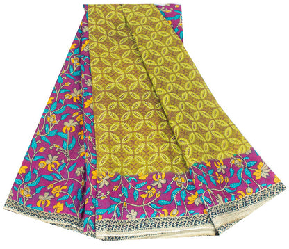 Sanskriti Vintage Sarees Green & Purple 100% Pure Cotton Floral Print 5+YD Sari