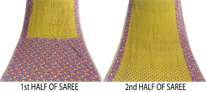 Sanskriti Vintage Sarees Green & Purple 100% Pure Cotton Floral Print 5+YD Sari