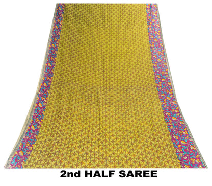 Sanskriti Vintage Sarees Green & Purple 100% Pure Cotton Floral Print 5+YD Sari
