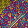 Sanskriti Vintage Sarees Green & Purple 100% Pure Cotton Floral Print 5+YD Sari