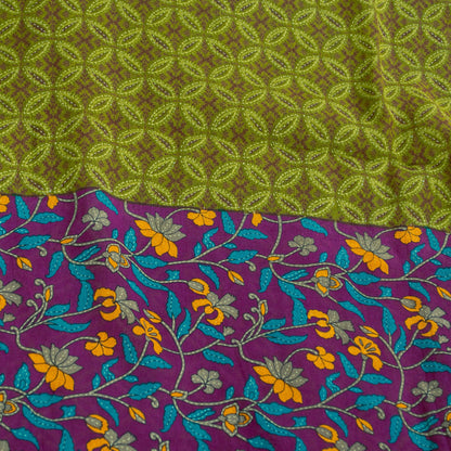 Sanskriti Vintage Sarees Green & Purple 100% Pure Cotton Floral Print 5+YD Sari